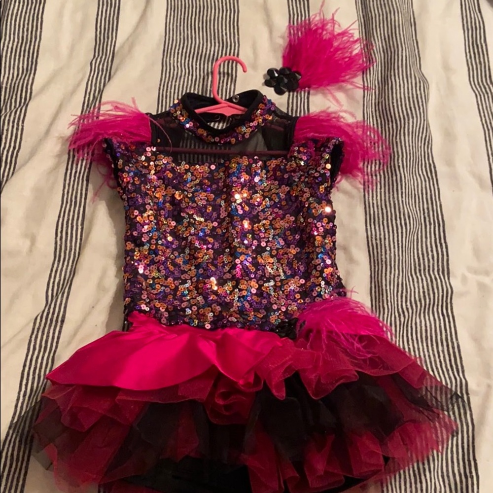 Dance recital costume sparkle pink jazz medium